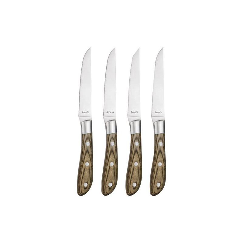 ACHILLE COFFRET 4 COUTEAUX STEAK BOIS DE PAKKA AMEFA - 255015MB02BR4