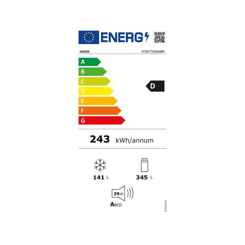 Réf.Combiné 3D SUPER SILENCE Total No Frost Air Surround, 200,6x70x67,5 HAIER - HTW7720DNMP