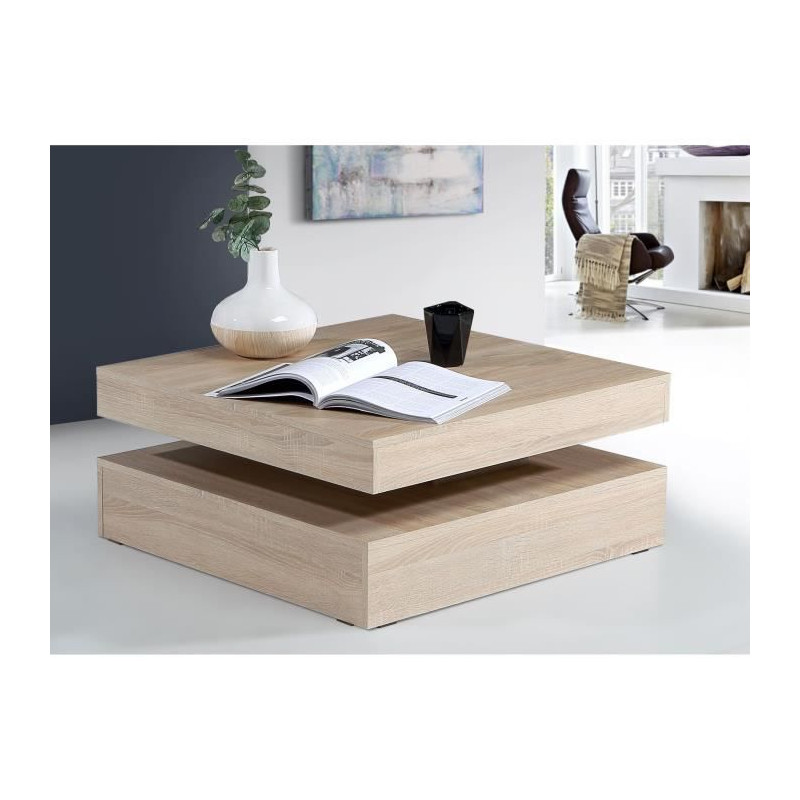 Table basse plateau rotatif - Carré - Chene - 78 x 78 x 36 cm