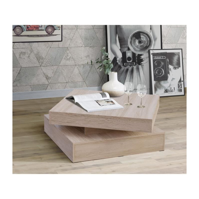 Table basse plateau rotatif - Carré - Chene - 78 x 78 x 36 cm