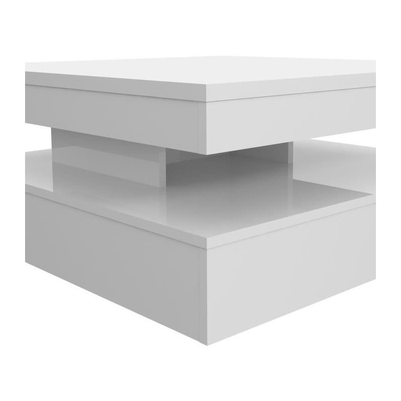 Table basse plateau rotatif - Carré Blanc brillant - 78 x 78 x 36 cm