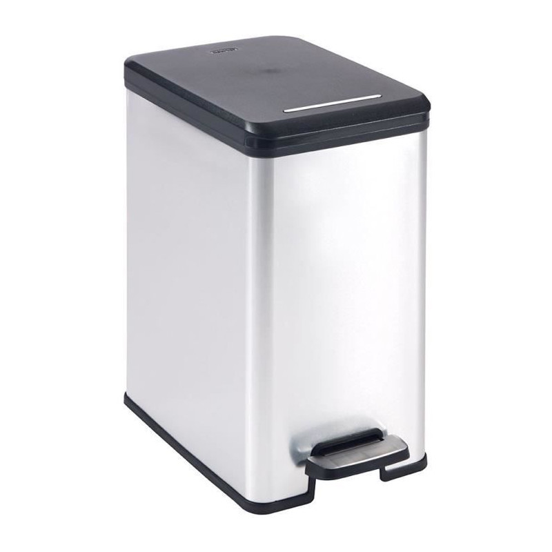 Poubelle Slim - SLIM BIN - CURVER - 25L - Design compact - 41 x 27 x 55 cm - Gris métallisé