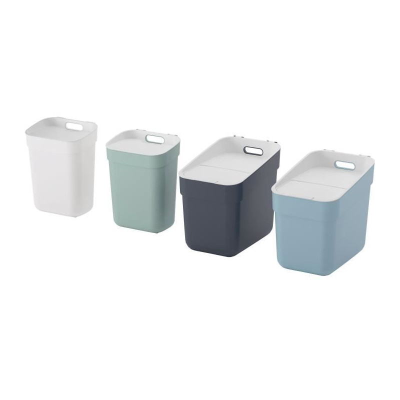 Lot de 4 Poubelles - READY TO COLLECT - CURVER - 2 x 10 L + 2 x 20 L - Blanc/Vert/Bleu/Gris