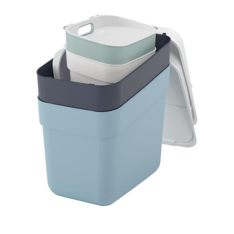 Lot de 4 Poubelles - READY TO COLLECT - CURVER - 5 L + 10 L + 2 x 20 L - Blanc/Vert/Bleu/Gris