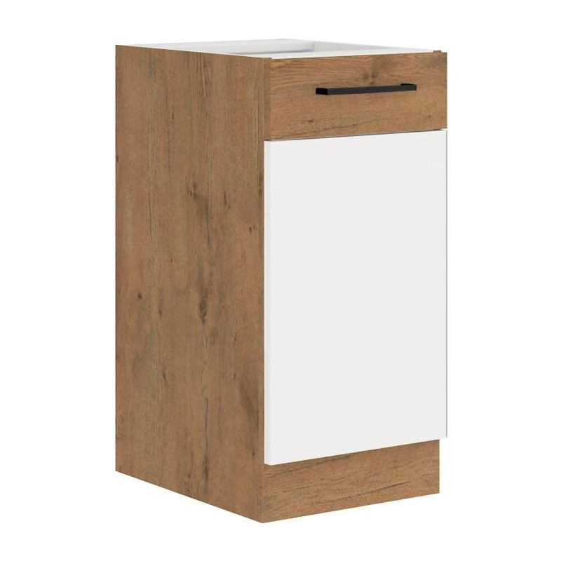 ROCK - Meuble haut - Mélaminé chene Lancelot et Blanc brillant - 40 cm - 1 porte battante