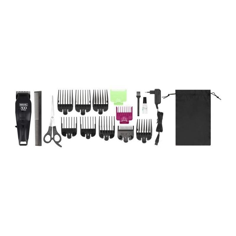 Tondeuse cheveux et barbe - WAHL - Home Pro 300 Cordless Clipper - 10 W - 120 min - 11 sabots - Noir