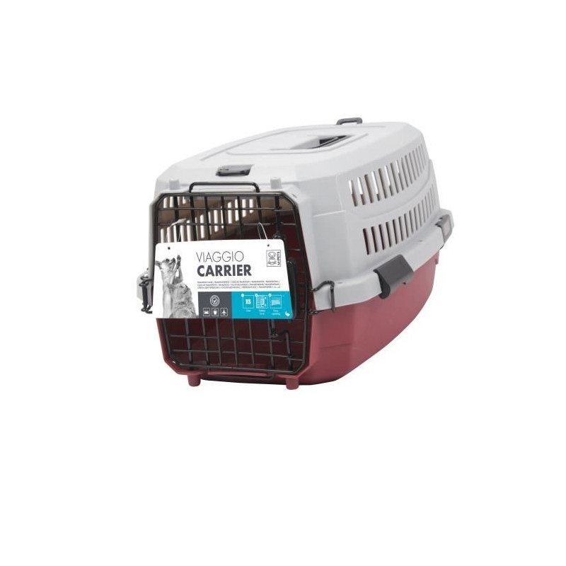 M-PETS Caisse de transport Viaggio Carrier XS - 48,3x32x25,4cm - Bordeaux et gris - Pour chien et chat