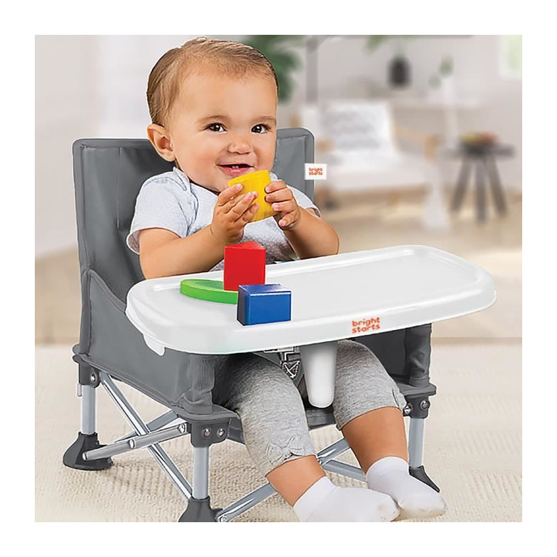 BRIGHT STARTS Rehausseur compact pliable - Pop 'N Sit, Tablette amovible, Ultra compact, Sac de transport inclus