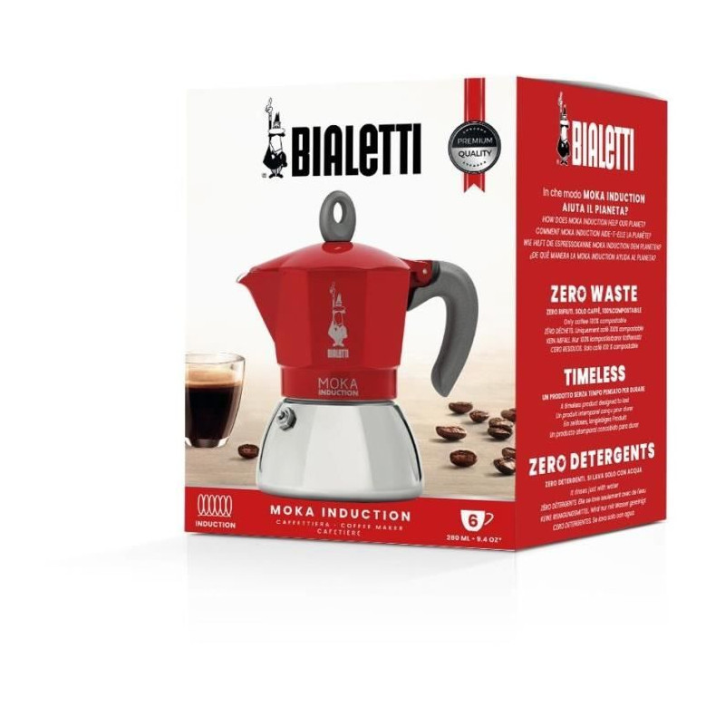 Cafetiere italienne - BIALETTI - NEW MOKA INDUCTION - 6 tasses - 0,28 L - Rouge