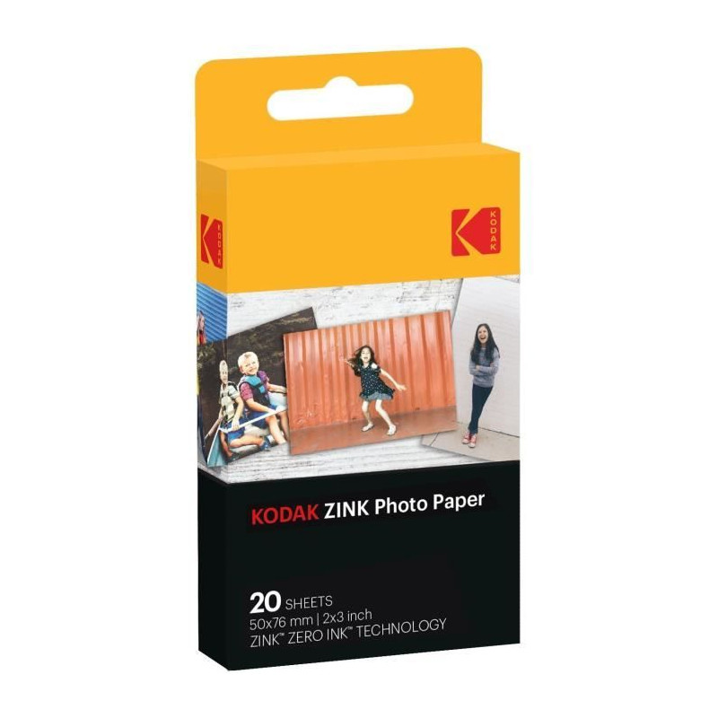 KODAK - Papier ZINK 2 x 3 Pack de 20 feuilles pour appareil PRINTOMATIC - Papier premium - Couleurs vives HD - Anti-bavures