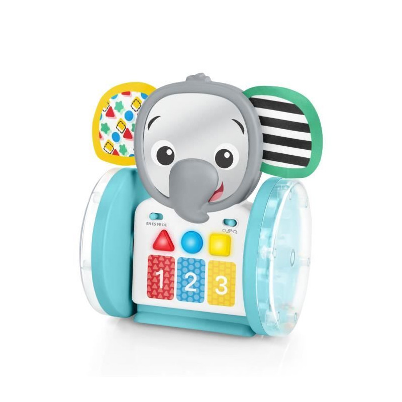 BABY EINSTEIN Jouet a roulettes Petit Eléphant, Musique et Lumieres, Interactif et Multilingue, Développement de la motricité