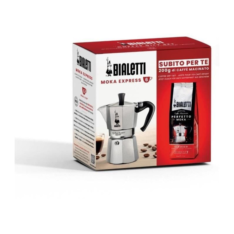 Cafetiere italienne + 1 Café Perfetto Moka Classico - BIALETTI - MOKA - 3 tasses - 0,30 L - Paquet de 250 g - Argent