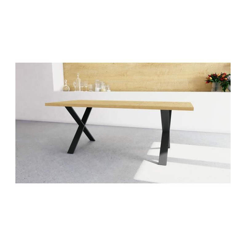 Table - CRAFT - Rectangulaire - Décor mélamine chene hamilton - Pied en X noir - 6 places - 180 x 90 cm - DEMEYERE