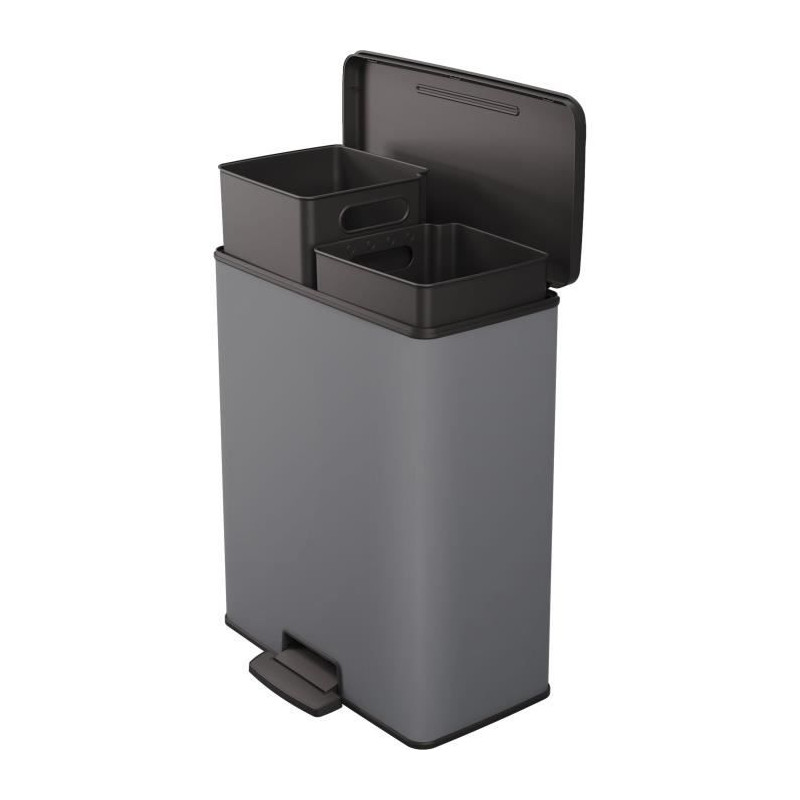 Poubelle Duo Rectangle - DECO BIN - CURVER - 52L (26+26L) - 49 x 32 x 61 cm - Anthracite