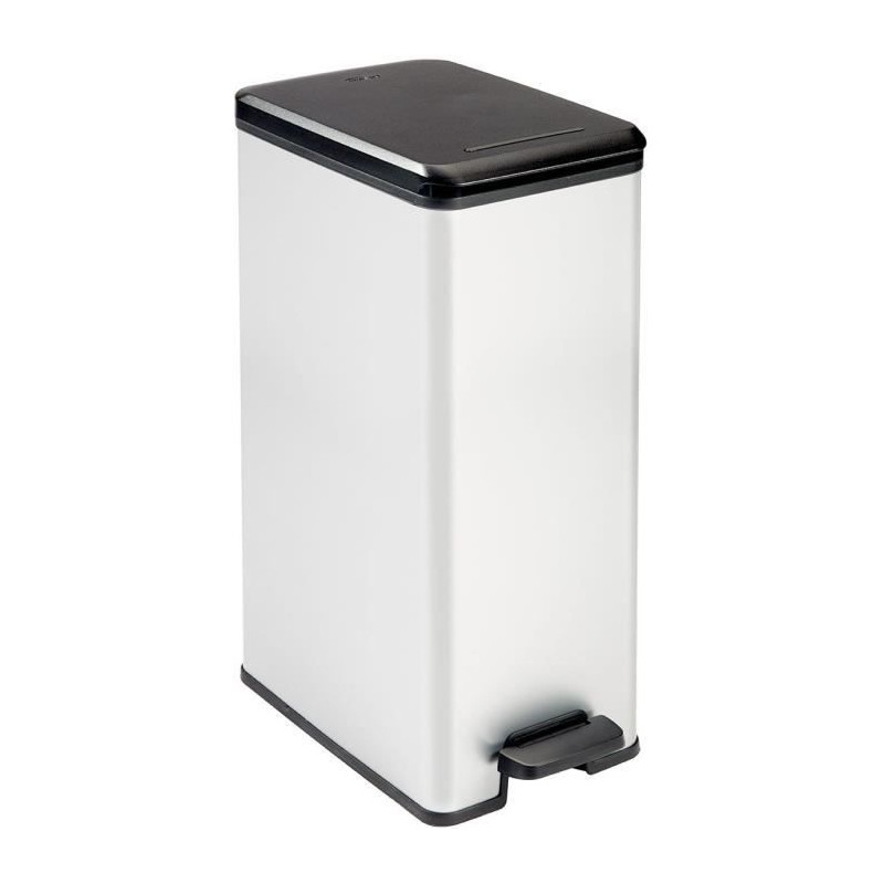 Poubelle Slim - SLIM BIN - CURVER - 40L - Gain de place - 40 x 25 x 61 cm - Gris métallisé