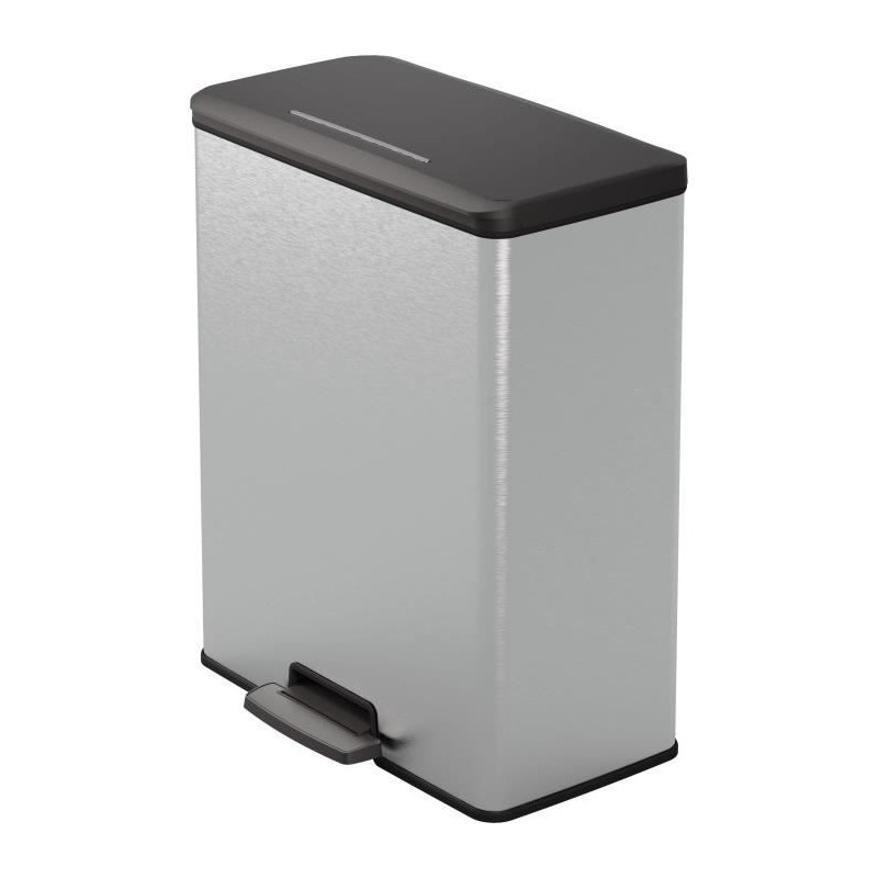 Poubelle Rectangle - DECO BIN - CURVER - 65L - Design moderne - 49 x 29 x 61 cm - Gris métallisé