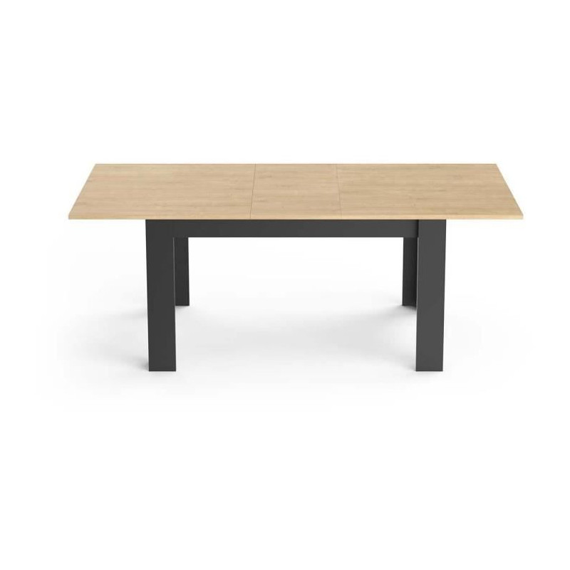 Table extensible - CRAFT - Rectangulaire - Décor mélamine chene hamilton et noir mat - 6 places - 160 / 200 x 90 cm - DEMEYERE