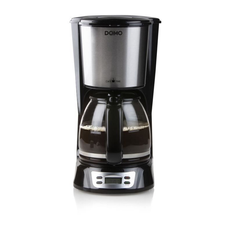 Cafetiere Filtre - DOMO - DO708K - 1000 W - 1,5 L - 12 tasses - Ecran LCD - Minuteur 24 h - Noir et acier inoxydable