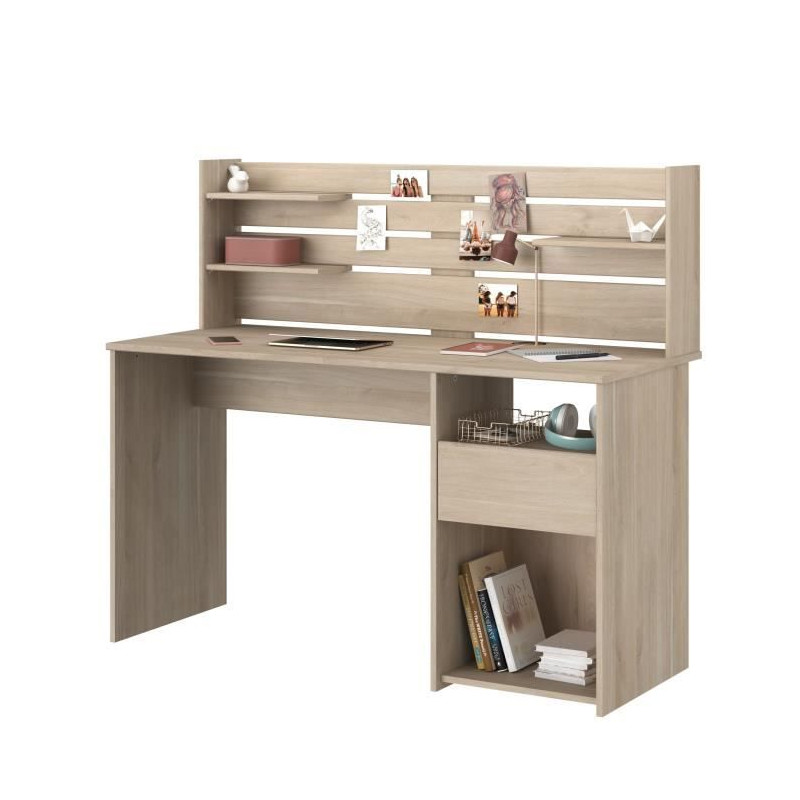 Bureau avec réhausse ESCALE - Décor chene - L 138 x P 60 x H 120 cm - PARISOT