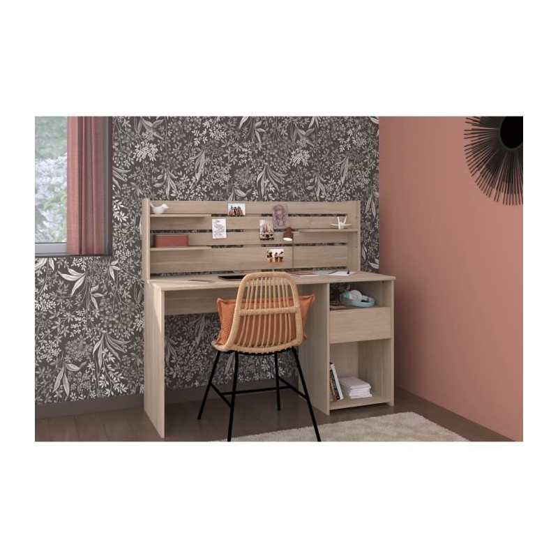 Bureau avec réhausse ESCALE - Décor chene - L 138 x P 60 x H 120 cm - PARISOT