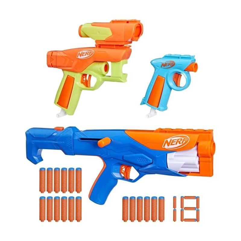 NERF Pack 3 blasters N Series Gear Up, pistolet a fléchettes, 18 fléchettes Nerf N1 compatibles uniquement avec les blasters