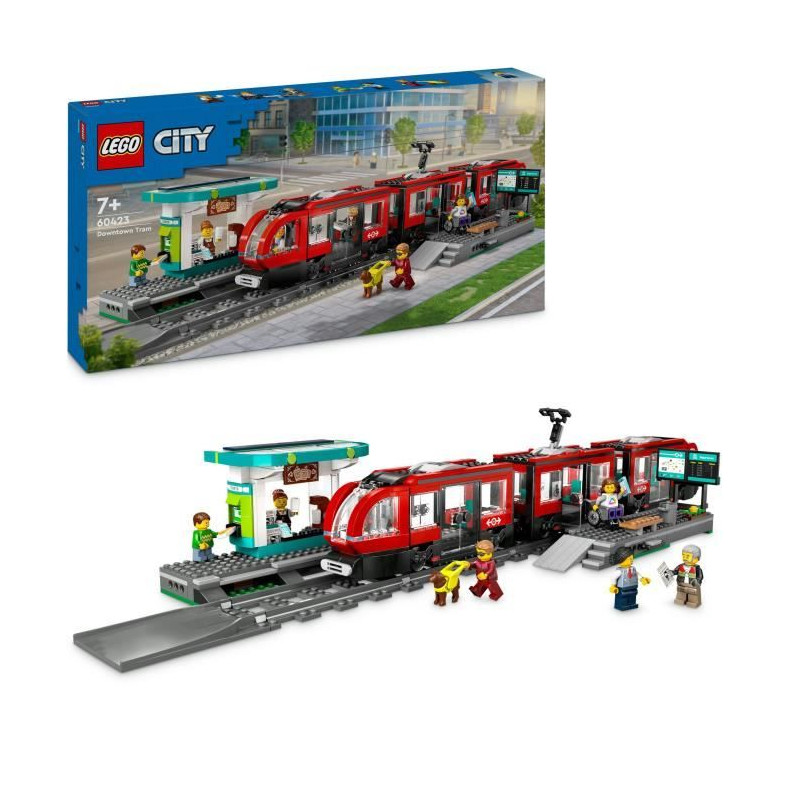 LEGO City 60423 Le tramway et la station du centre-ville, véhicule pour enfants des 7 ans