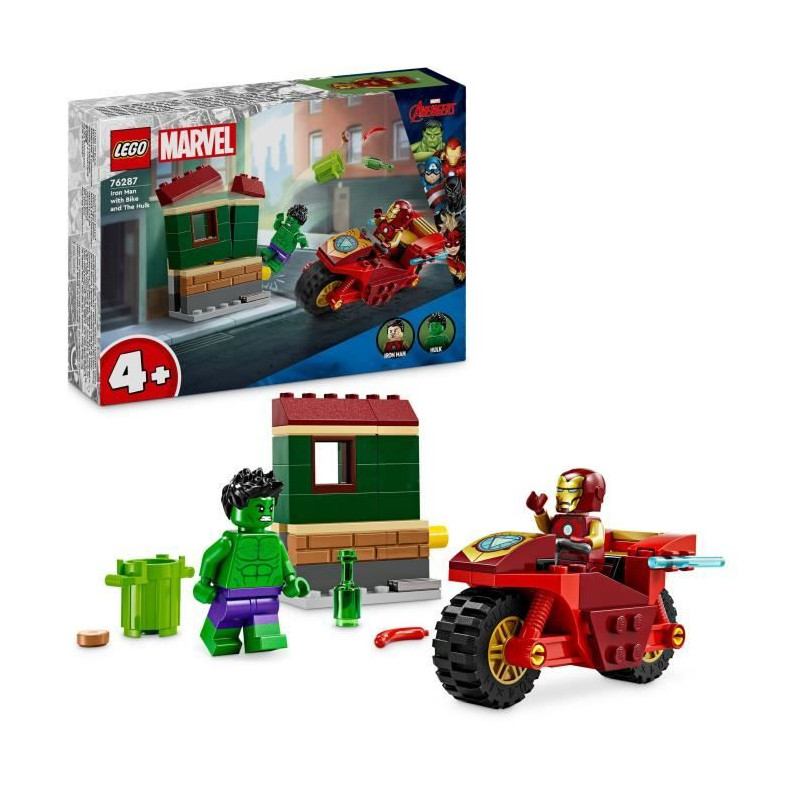 LEGO Marvel 76287 Iron Man avec une Moto et Hulk, Set Avengers avec Minifigurines