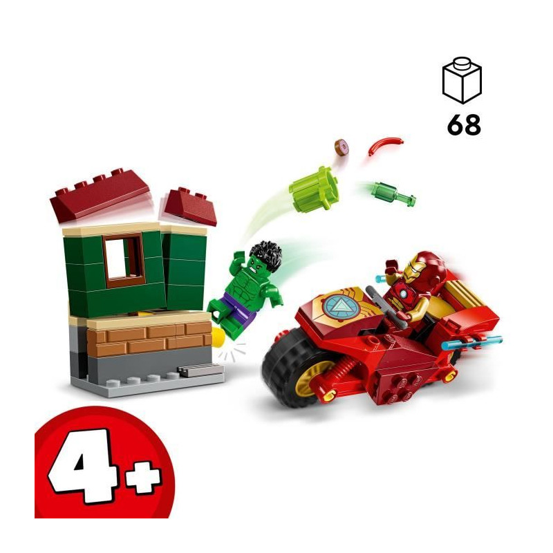 LEGO Marvel 76287 Iron Man avec une Moto et Hulk, Set Avengers avec Minifigurines