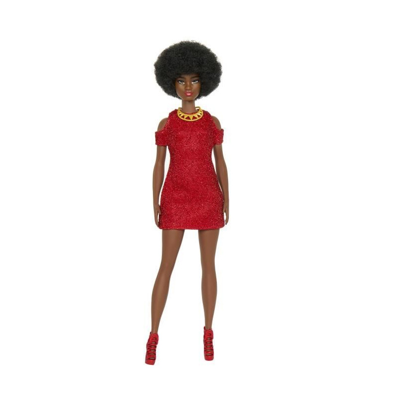 Barbie-Fashionistas 221-Poupée avec cheveux noirs et robe rouge HRH18