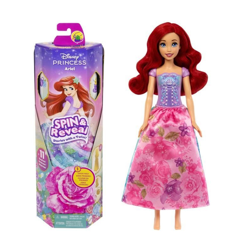 Mattel-Princesses Disney Spin & Reveal-Poupée Ariel avec 11 surprises HTV88