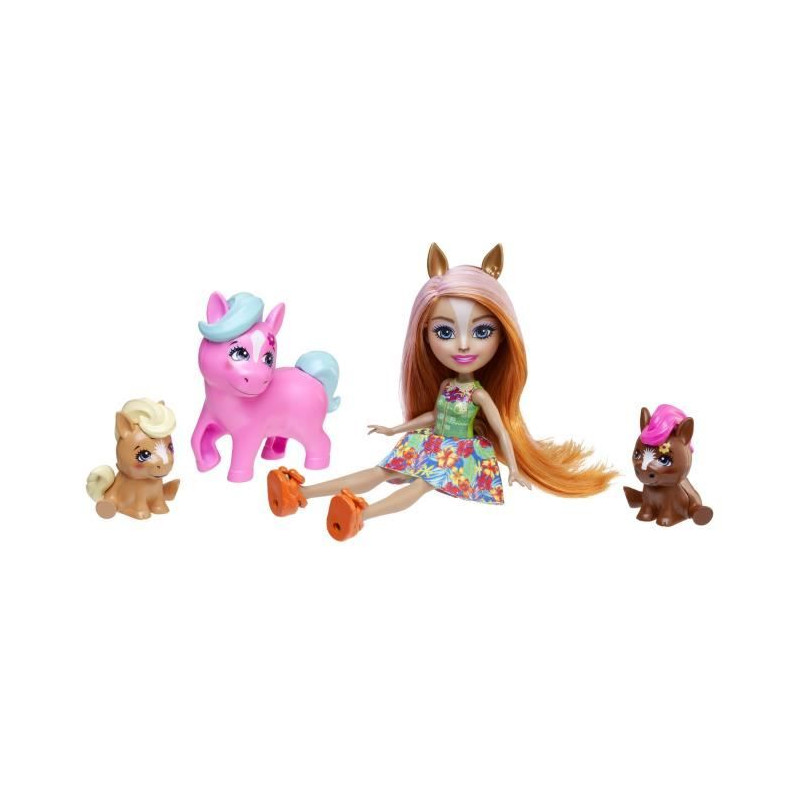 Enchantimals-Famille de Pensee Poney-Poupée et 3 figurines poneys HXB99