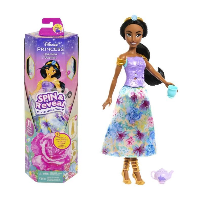 Disney-Spin & Reveal-Poupée Jasmine avec accessoires et 11 surprises HXC23