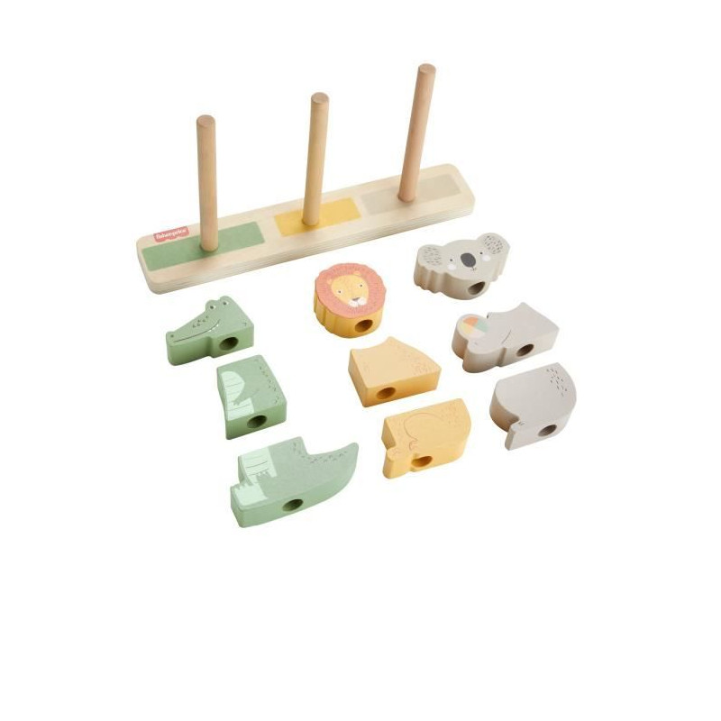 Fisher-Price-Animaux en Bois a Empiler et Trier, 10 pieces HXV04