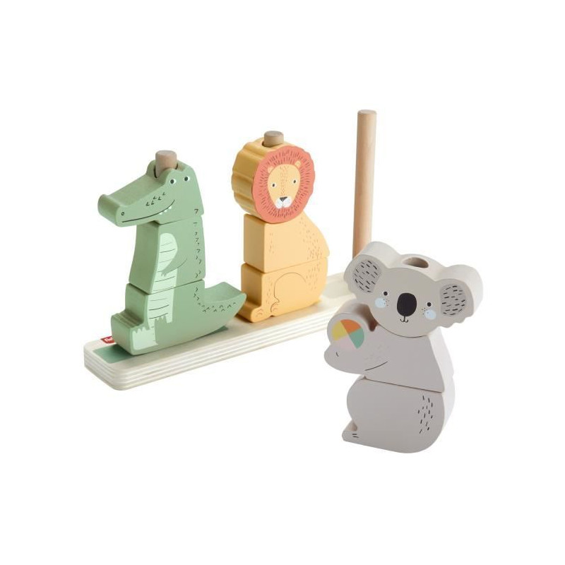 Fisher-Price-Animaux en Bois a Empiler et Trier, 10 pieces HXV04