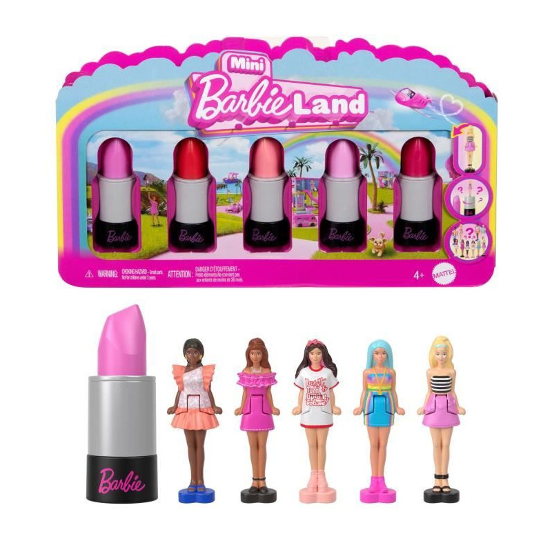 BARBIE Coffret Mini BarbieLand 6 rouge a levres avec mini poupées - JBD26