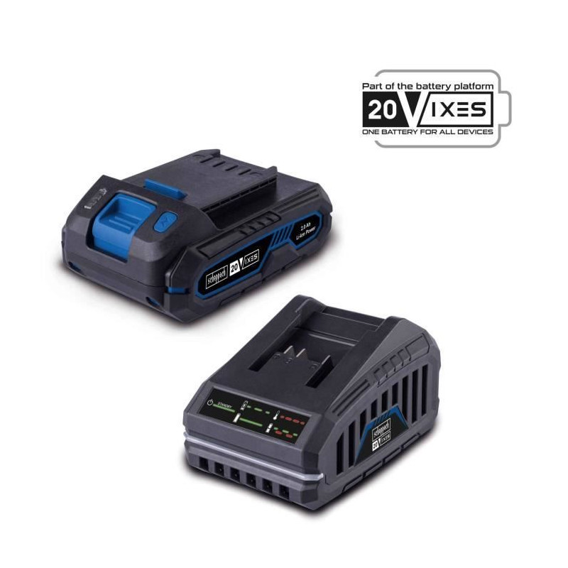 Pack batterie 2Ah + chargeur 2,4A - SCHEPPACH - 20V IXES - SBSK2.0 - Batterie et chargeur universels pour toute la gamme 20V IXE