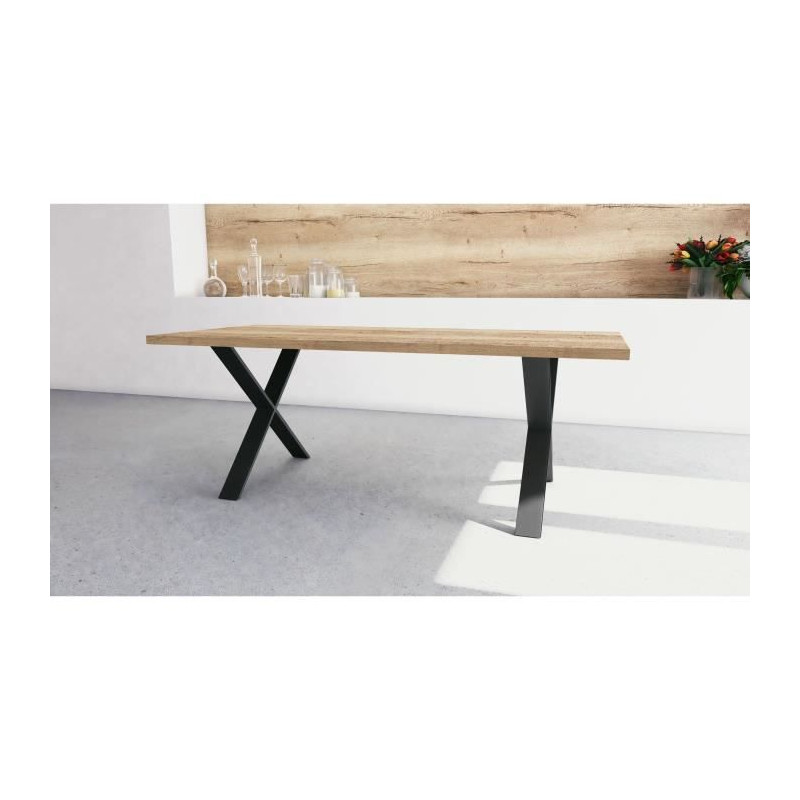 Table - STOUT - Rectangulaire - Décor mélamine halifax - Pied en X noir mat - 6 places - 180 x 90 cm - DEMEYERE