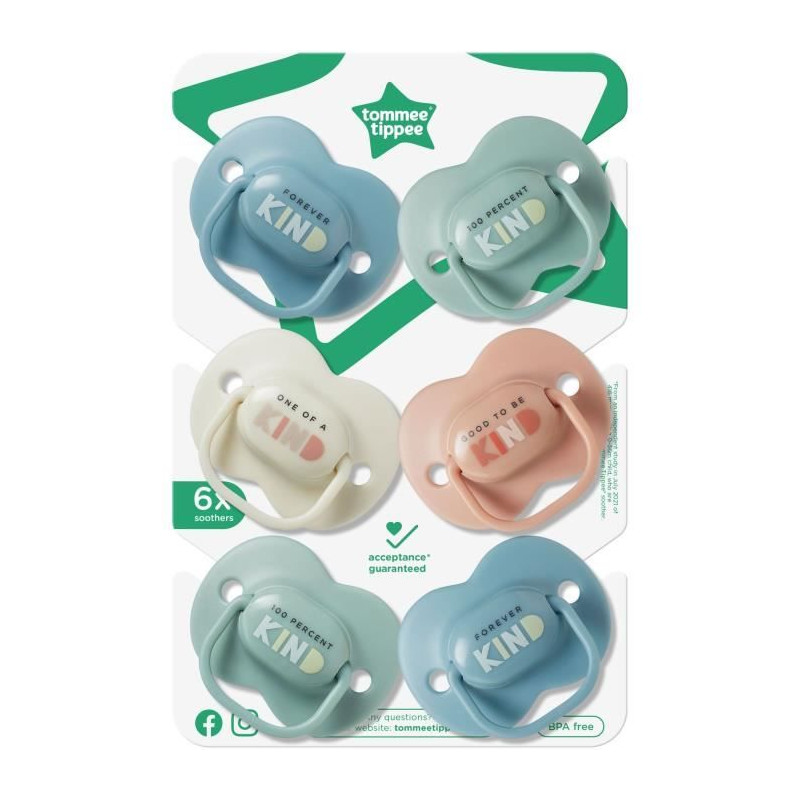 Sucettes - TOMMEE TIPPEE - 6-18 Mois - Lot de 6 - Forme Orthodontique Symétrique, Silicone sans BPA