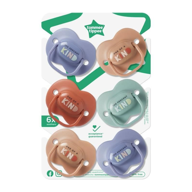 Sucettes - TOMMEE TIPPEE - ANYTIME - 18-36 Mois - Lot de 6 - Forme Orthodontique Symétrique, - Silicone sans BPA