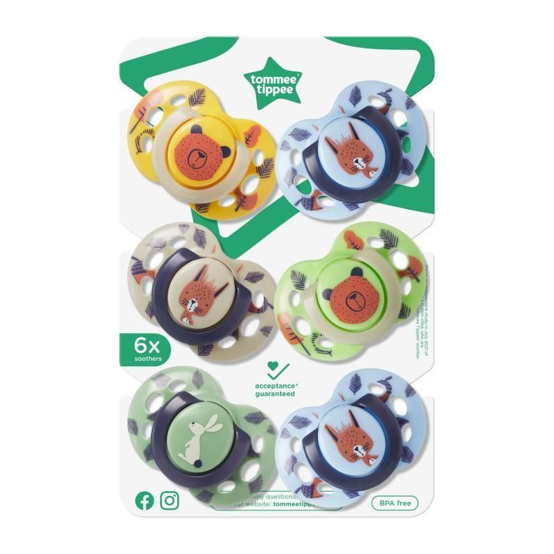 Sucettes - TOMMEE TIPPEE - FUN - 6-18 mois - Lot de 6 - Forme Orthodontique Symétrique - Silicone sans BPA