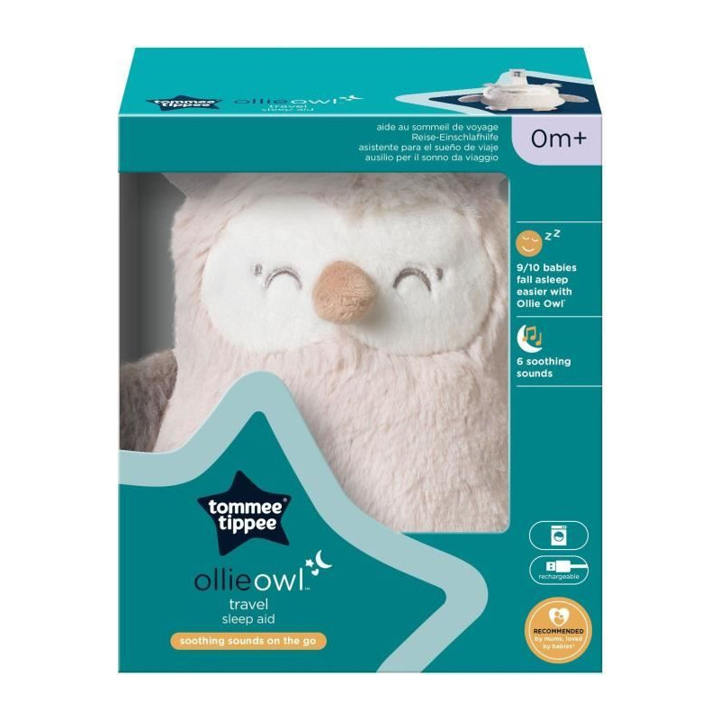 Mini Peluche - TOMMEE TIPPEE - Ollie La Chouette - Aide au sommeil nomade - 6 sons - Rechargeable par USB - Lavable en machine