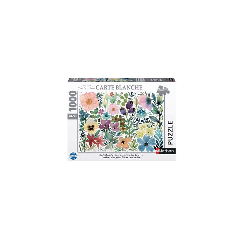 Puzzle Nathan L’herbier des jolies fleurs aquarellées Jennifer Lefèvre Collection Carte Blanche 1000 pièces