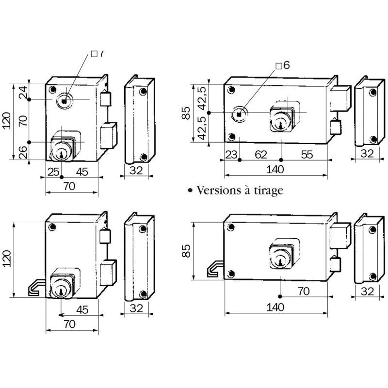 Serrure monopoint en applique ALPHA cylindre rond horizontal tirage droite BRICARD 350110