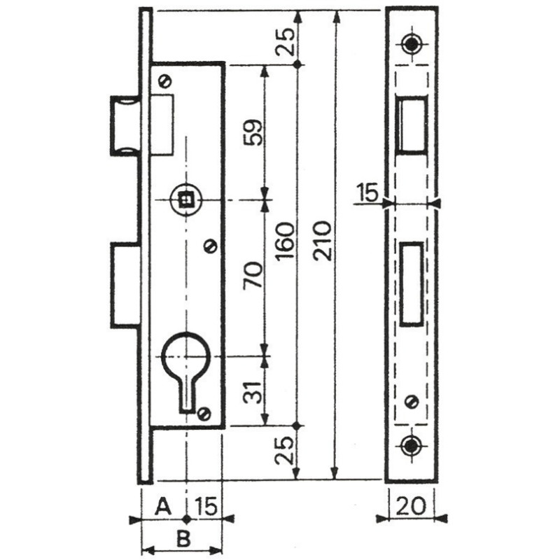 Serrure monopoint à larder profil étroit pour monobloc coffre standard 42mm axe 27mm droite BRICARD – 5368045