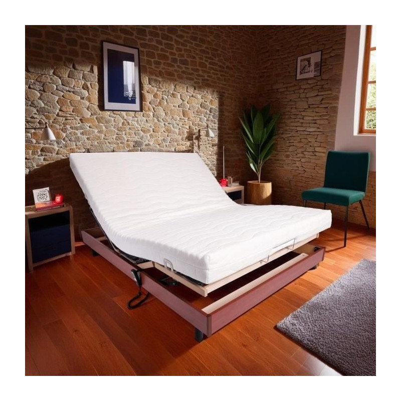 Ensemble relaxation matelas + sommier électrique 140x190 - Mousse - Ferme - TALCA Fabrication française