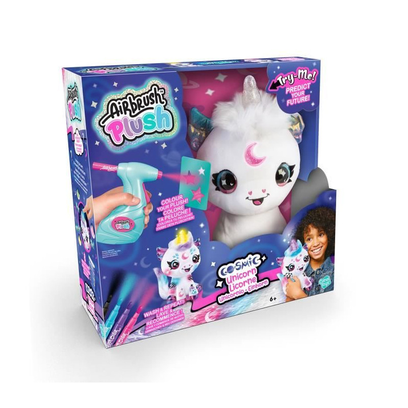 Canal Toys - Airbrush Plush - Peluche Licorne Cosmique a personnaliser avec corne lumineuse - AIR 028