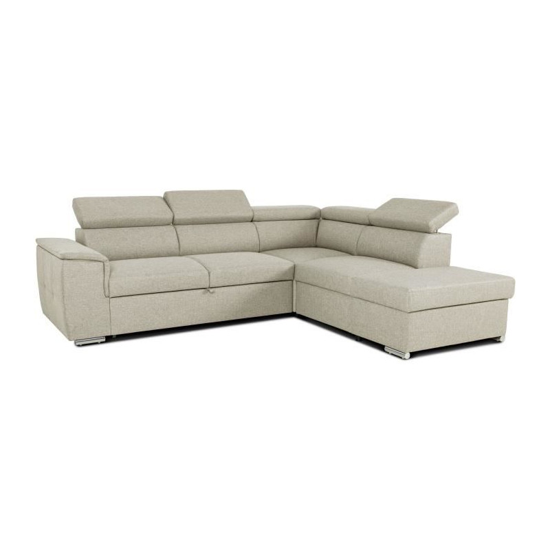 Canapé d'angle convertible réversible avec coffre - 5 places - DAYTONA - Tissu beige - 260 x 77 / 94 x 216 cm