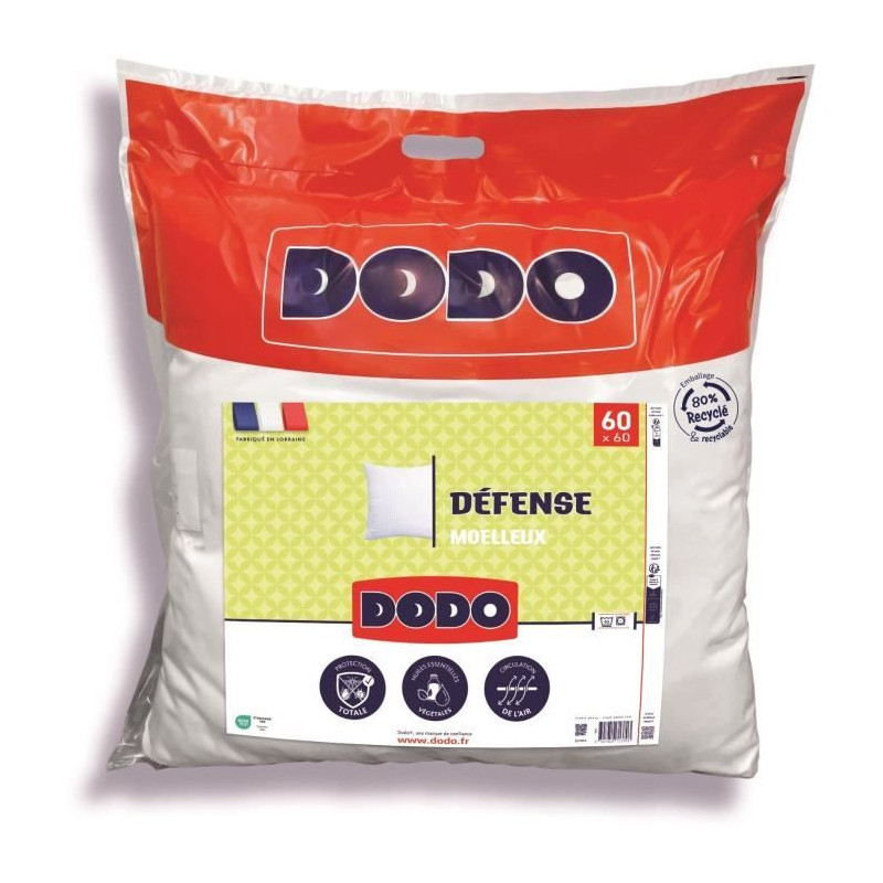 DODO - Oreiller DEFENSE - 60 x 60 cm - 100% Polyester VOLUPT'AIR - Blanc