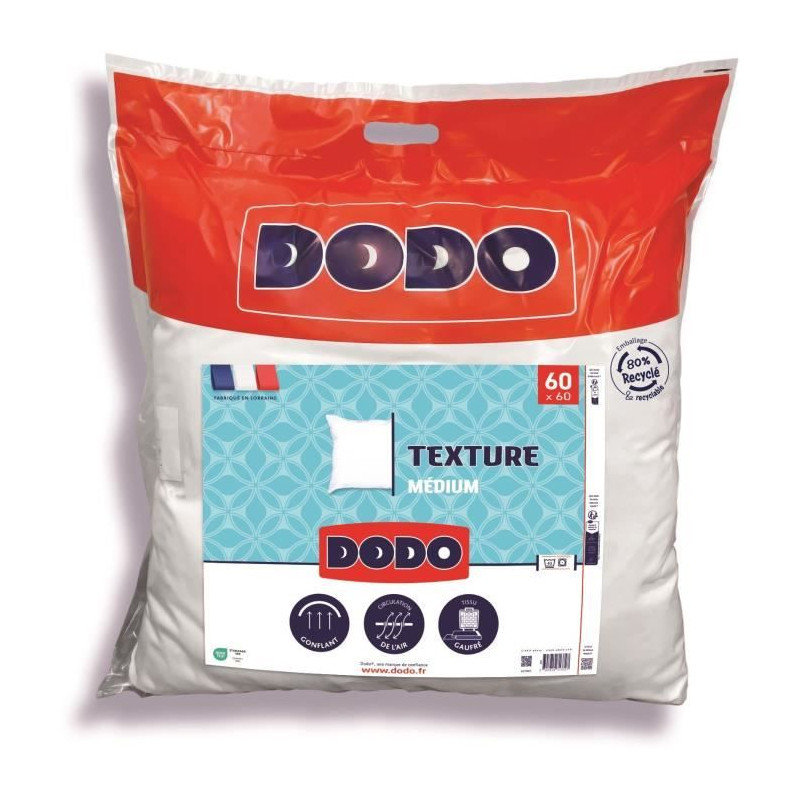 DODO - Oreiller TEXTURE - 60 x 60 cm - 100% Polyester VOLUPT'AIR - Blanc