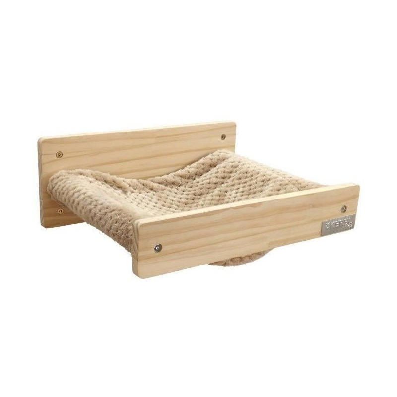 Hamac mural pour chats - KERBL - TIMBER - 38 x 33,5 x 16 cm - Bois massif - Tissu peluche